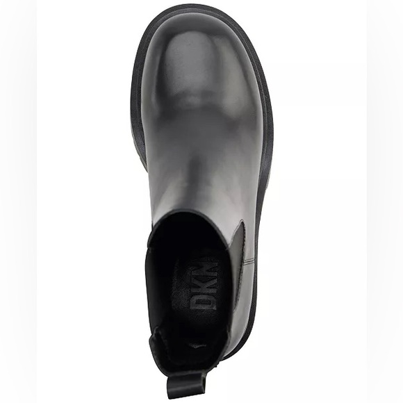 DKNY Patria Chelsea Black Chunky Lug Sole Leather Boots Sz 7 BNWB - Picture 4 of 7